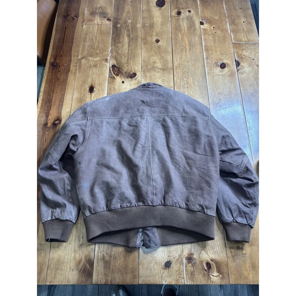 International Leather Collection Men's Brown Bomber Jacket Size M Distressed Zip